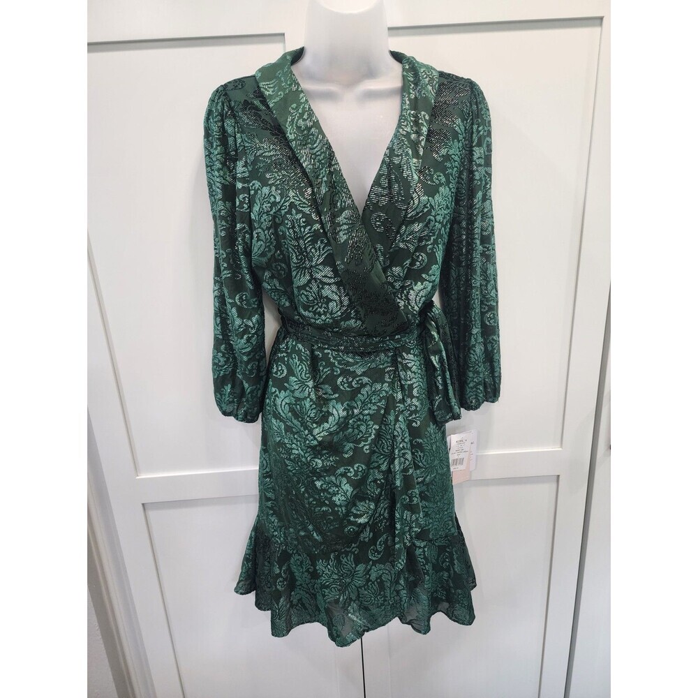 NEW Nanette Lepore Women’s 6 Velvet Burnout Wrap Dress with Self Tie Belt Green